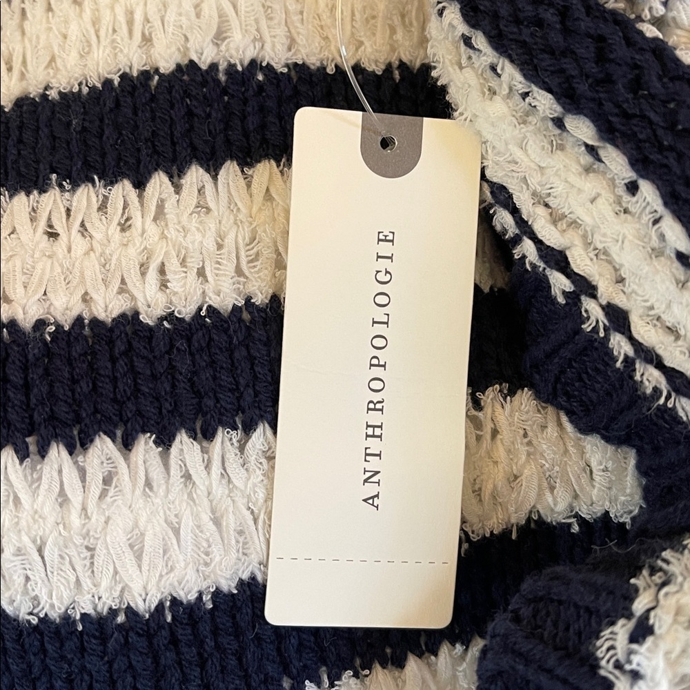Anthropologie Evie Poncho Sweater Dolman Sleeve Navy White M/L NWT - Picture 8 of 8